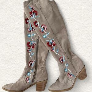 Carlos by Carlos Santana Suede Knee-High Boots Women’s 7.5 Brown Floral
